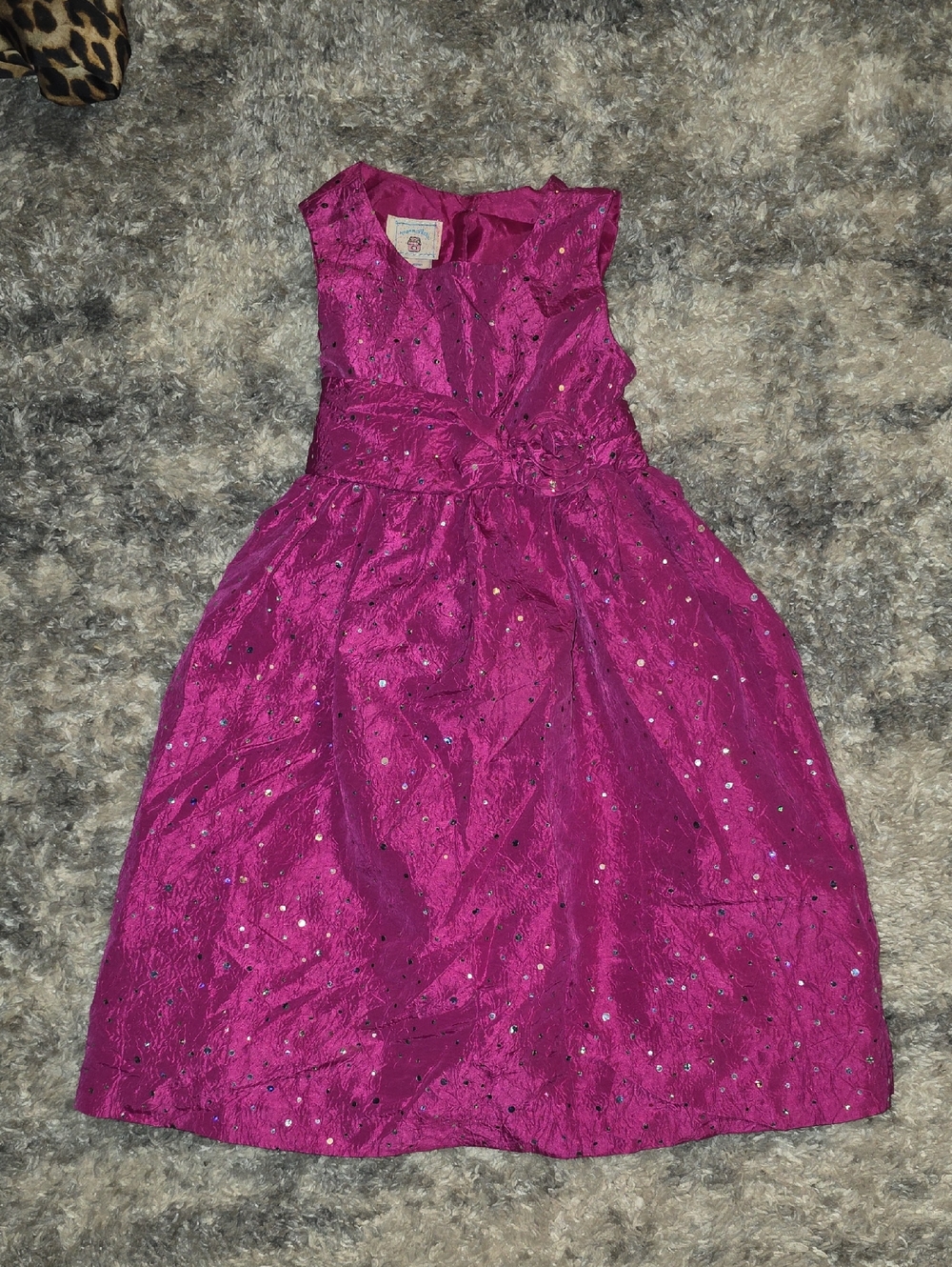 Girls' Sequin Fuchsia Party Dress with Bow Waist